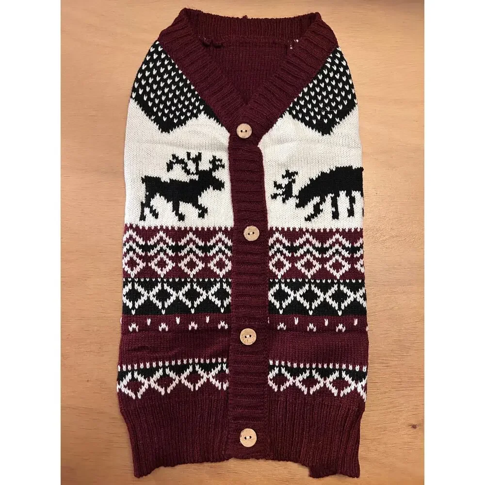 New Moose 🫎 Print 🐶 Dog Sweater Dark Burgundy size Medium 17”x9”